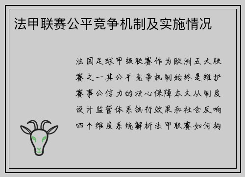 法甲联赛公平竞争机制及实施情况